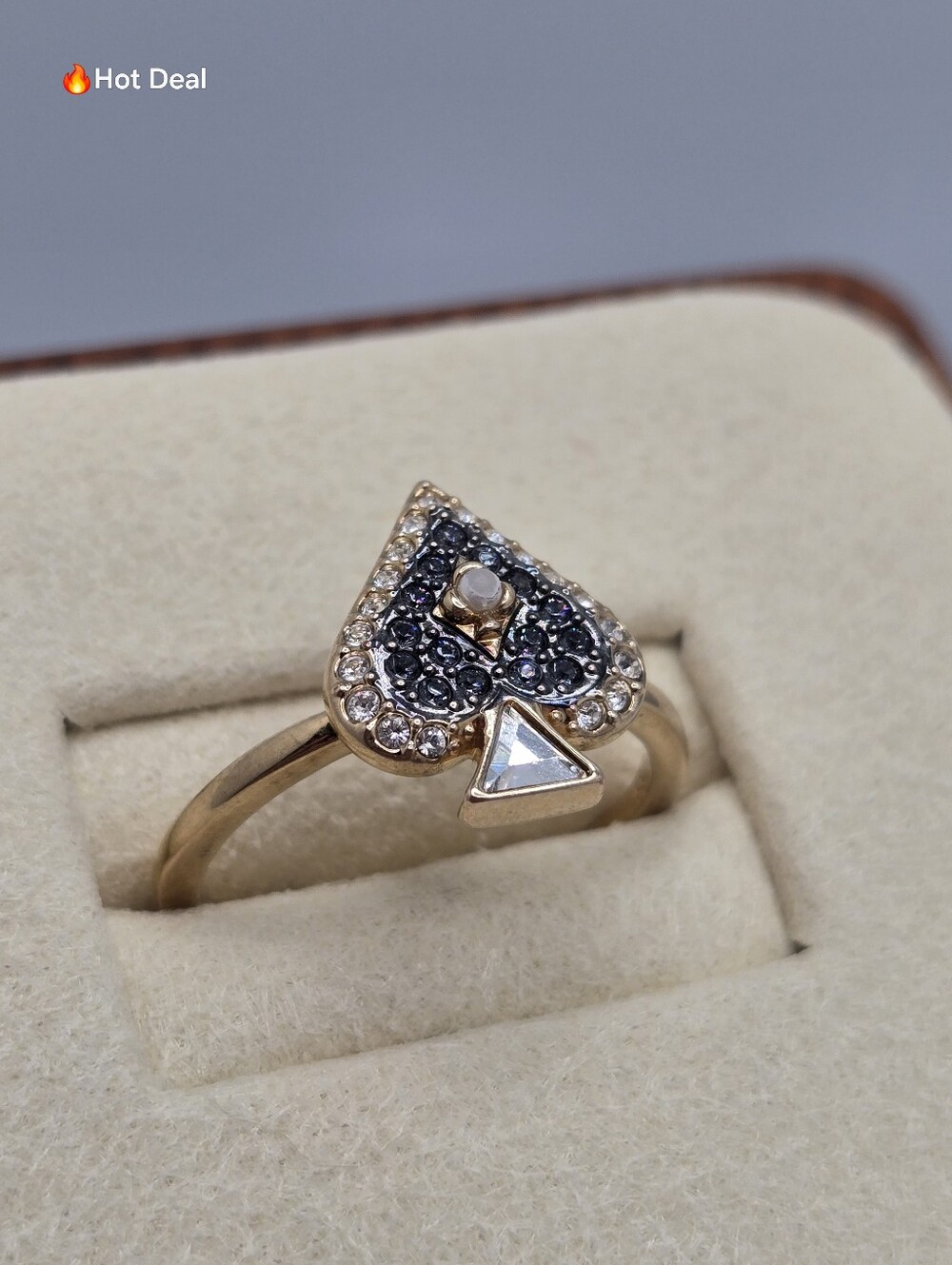 Swarovski Tarot Magic Ace of Spades Ring Gold Tone Crystal Size 6.75